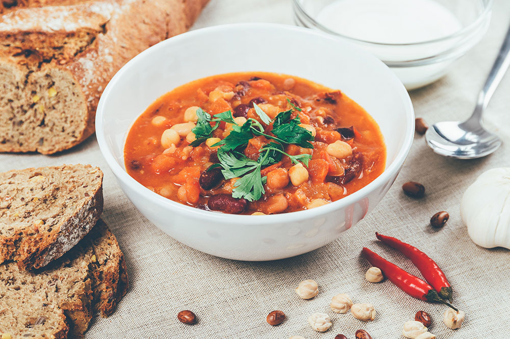 A bowl full of delicious vegetarian chilli with just the right amount of spice is a comforting and hearty meal