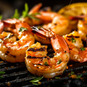 Barbeque prawns on a grill