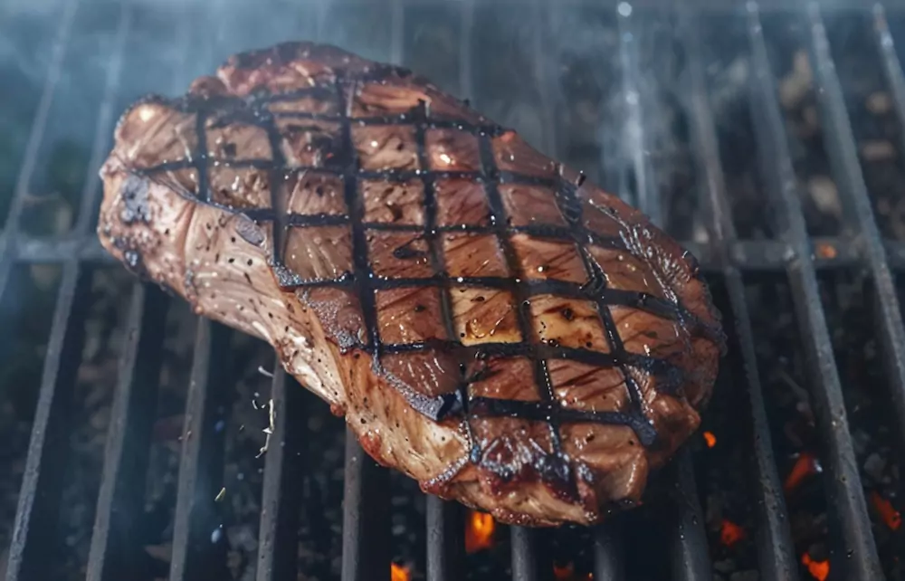 Oyster blade steak cooking on the BBQ